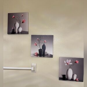 Floral Canvas Wall Art Set - Pink and Gray